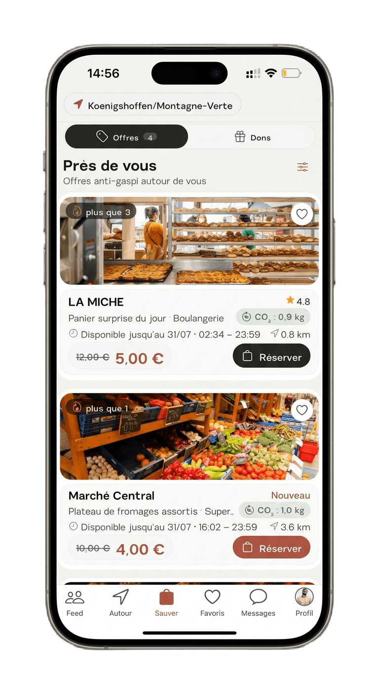 Aperçu des offres anti-gaspi dans l'application Nythy